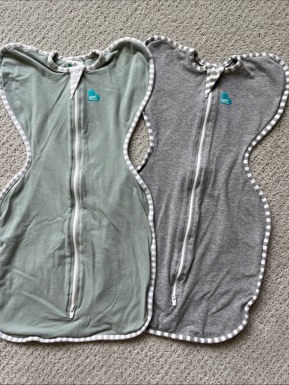 Love to dream Sage Green & Heather Gray Swaddle up Sleep Sacks Small Newborn 3